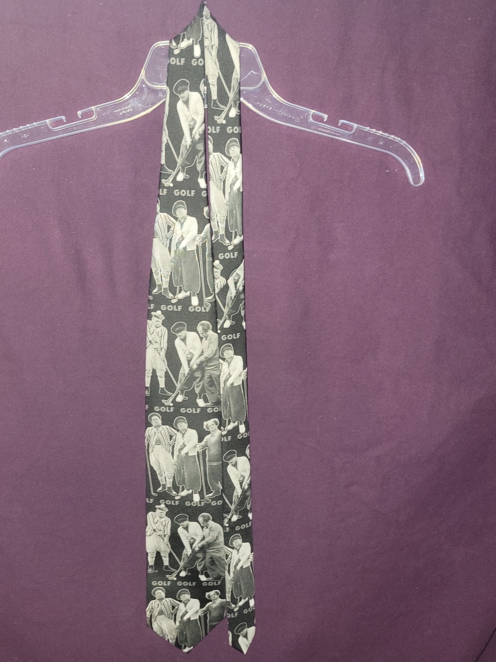 Three Stoogies Vintage Golf Print Silk Tie - Black & White 57" Long